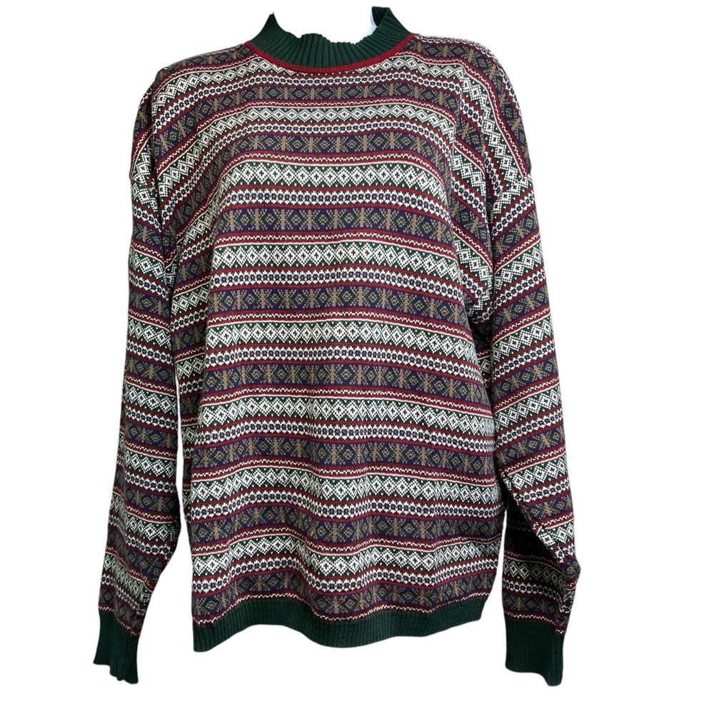 VTG 90s Crossings Fine Line Men's Fair Isle Cotton Sweater Sz M Grandpacore